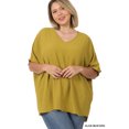 thumbnail image 1 of Zenana Women & Plus V Neck Woven Airflow Dolman Short Sleeve Blouse Top with Front Pocket, 1 of 5