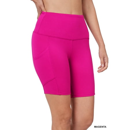 Zenana Women & Plus Workout Yoga Running Compression Exercise Biker Shorts with Side Pockets