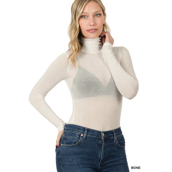 Zenana Women Sheer Long Sleeve Sexy Mesh Turtleneck Blouse Shirt Top