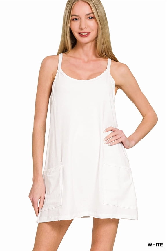 Women’s Adjustable Sleeveless Racerback Mini Dress with Built-In Romper Liner – Athletic Casual Activewear Dress