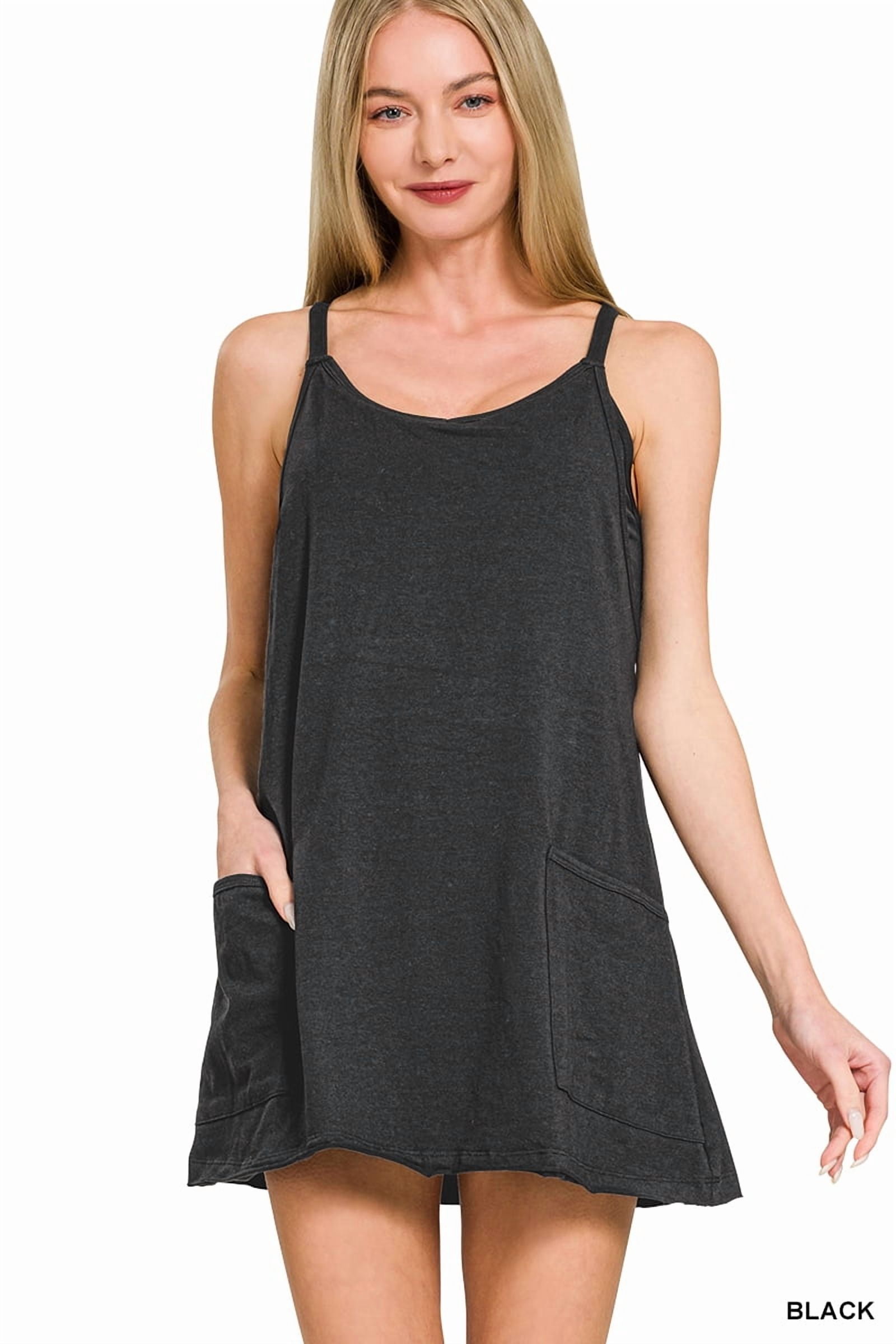 Zenana Women’s Adjustable Sleeveless Racerback Mini Dress with Built-In Romper Liner – Athletic Casual Activewear Dress