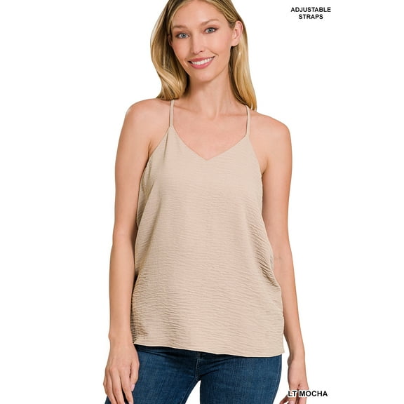 Zenana Women's Adjustable Spaghetti Strap V-Neck Chiffon Camisole Flowy Tank Top Blouse