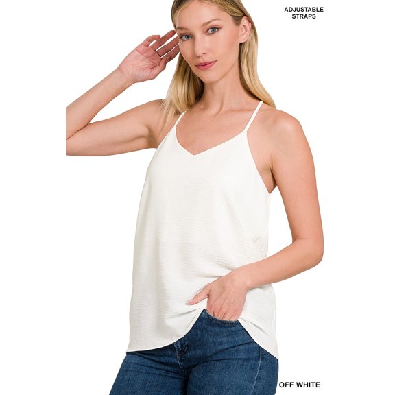 Zenana Women's Adjustable Spaghetti Strap V-Neck Chiffon Camisole Flowy Tank Top Blouse