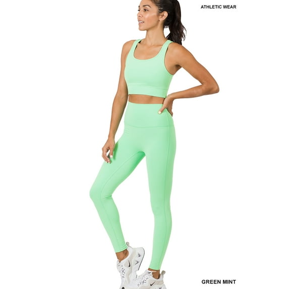 Zenana Women's Athletic Racerback Cropped Tank Tops & Leggings Workout Activewear Set