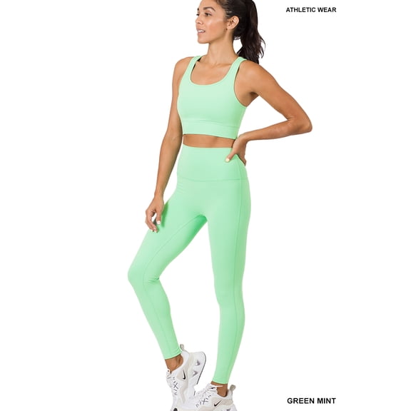 Zenana Women's Athletic Racerback Cropped Tank Tops & Leggings Workout Activewear Set