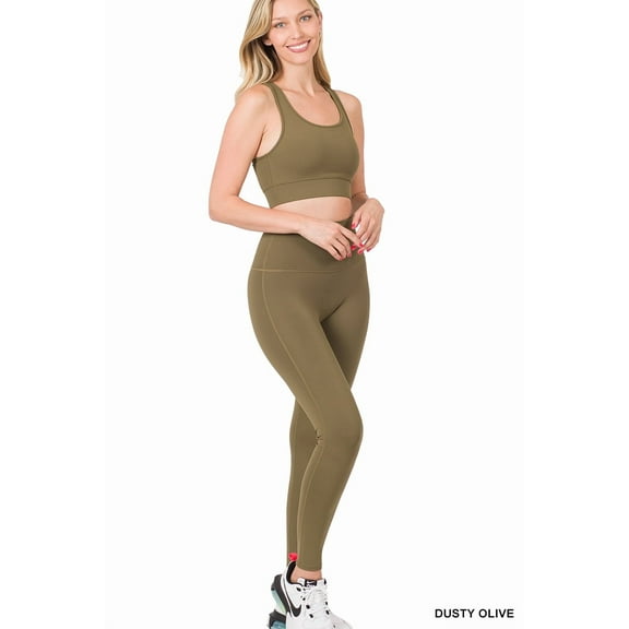 Zenana Women's Athletic Racerback Cropped Tank Tops & Leggings Workout Activewear Set