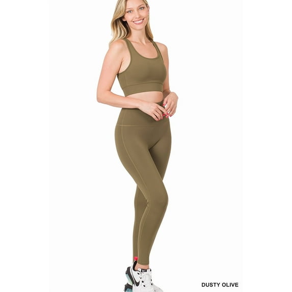 Zenana Women's Athletic Racerback Cropped Tank Tops & Leggings Workout Activewear Set