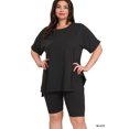 thumbnail image 1 of Zenana Women's Brushed DTY Microfier Round Neck Short Sleeve Hi-Low Hem & Biker Short Loungewear Set, 1 of 4