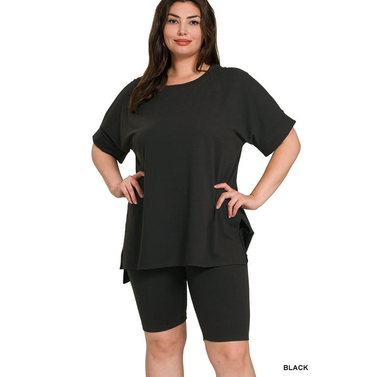 TKMK Lounge wear set 【BLACK】 Zenana Women's Brushed DTY Microfier Round Neck Short Sleeve