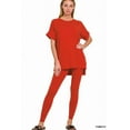 thumbnail image 1 of Zenana Women's Brushed DTY Microfier Round Neck Short Sleeve Hi-Low Hem & Full Length Leggings Loungewear Set, 1 of 4