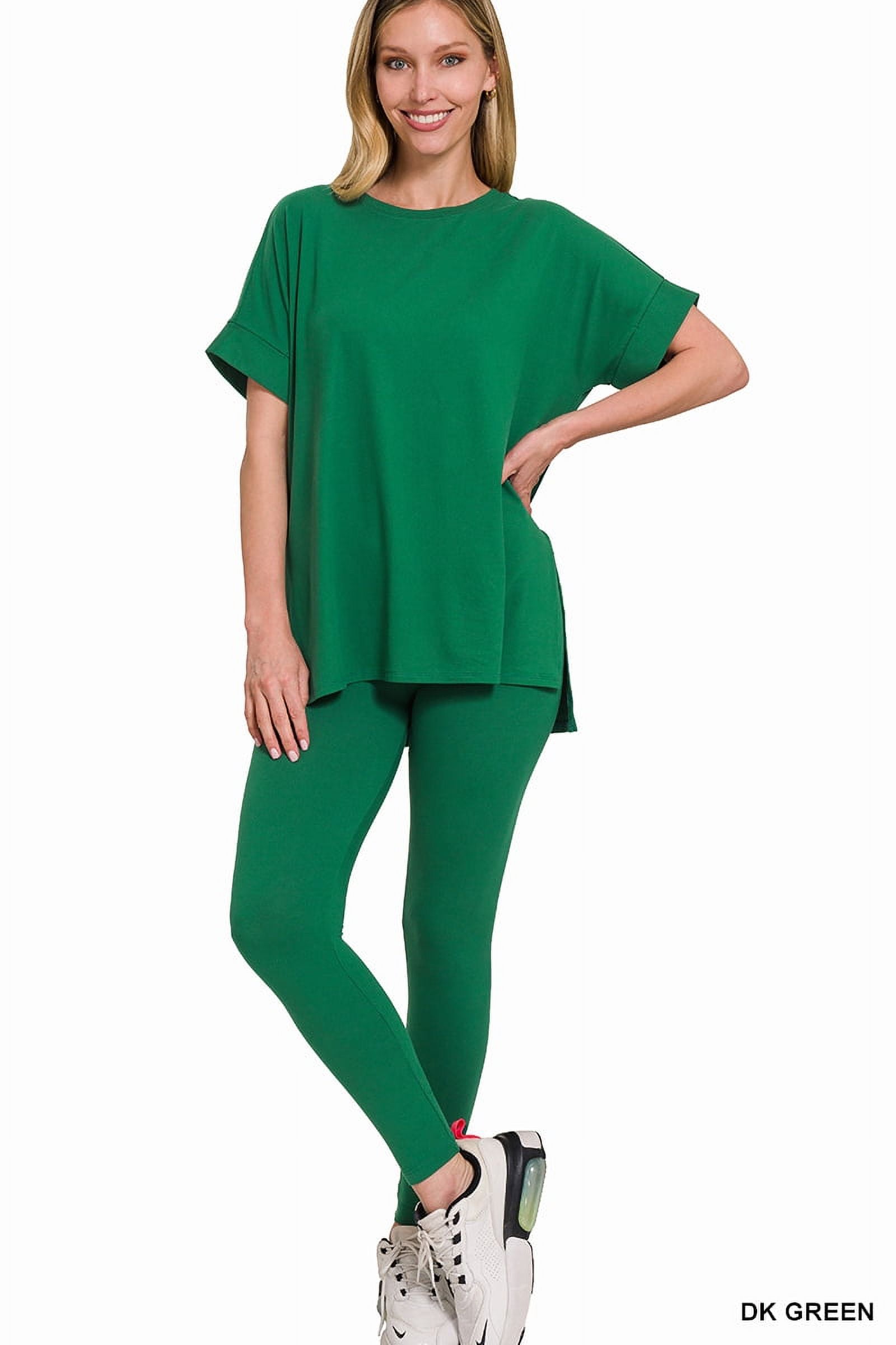 Zenana Good Mood Vibes Microfiber Round Neck Top and Leggings Set in Light Navy main image 0