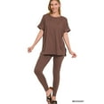 thumbnail image 1 of Zenana Women's Brushed DTY Microfier Round Neck Short Sleeve Hi-Low Hem & Full Length Leggings Loungewear Set, 1 of 2