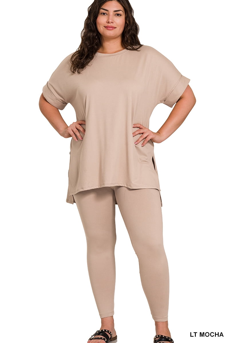 Zenana Plus Size Round Neck Brushed DTY Microfier Short Sleeve Hi