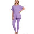 thumbnail image 1 of Zenana Women's Brushed DTY Microfier Round Neck Short Sleeve Hi-Low Hem & Full Length Leggings Loungewear Set, 1 of 4