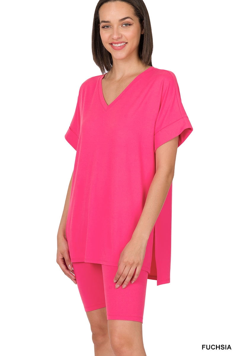 Zenana Full Size Brushed Dty Microfiber Short Sleeve Top and Pants Loungewear Set Plus Size