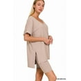 thumbnail image 1 of Zenana Women's Brushed DTY Microfier V-Neck Short Sleeve Hi-Low Hem & Biker Short Loungewear Set, 1 of 4