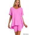 thumbnail image 1 of Zenana Women's Brushed DTY Microfier V-Neck Short Sleeve Hi-Low Hem & Biker Short Loungewear Set, 1 of 4