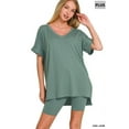 thumbnail image 1 of Zenana Women's Brushed DTY Microfier V-Neck Short Sleeve Hi-Low Hem & Biker Short Loungewear Set, 1 of 4