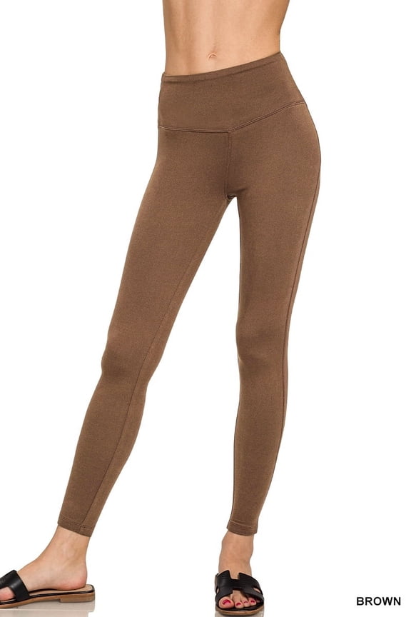 Women's Brushed Microfiber Wide Waistband Full-Length Leggings – Regular & Plus Size