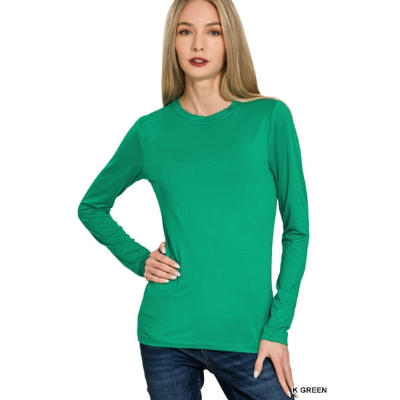 Zenana Women's Brushed Microfiber Lightweight Round Neck Long Sleeve Tee Shirts Top