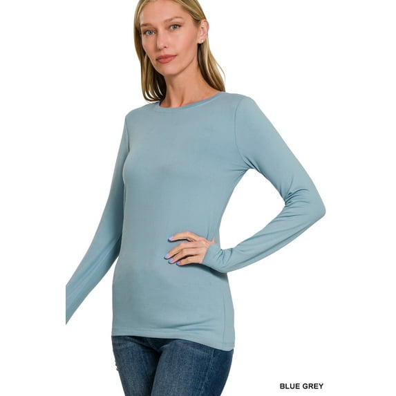 Zenana Women's Brushed Microfiber Lightweight Round Neck Long Sleeve Tee Shirts Top