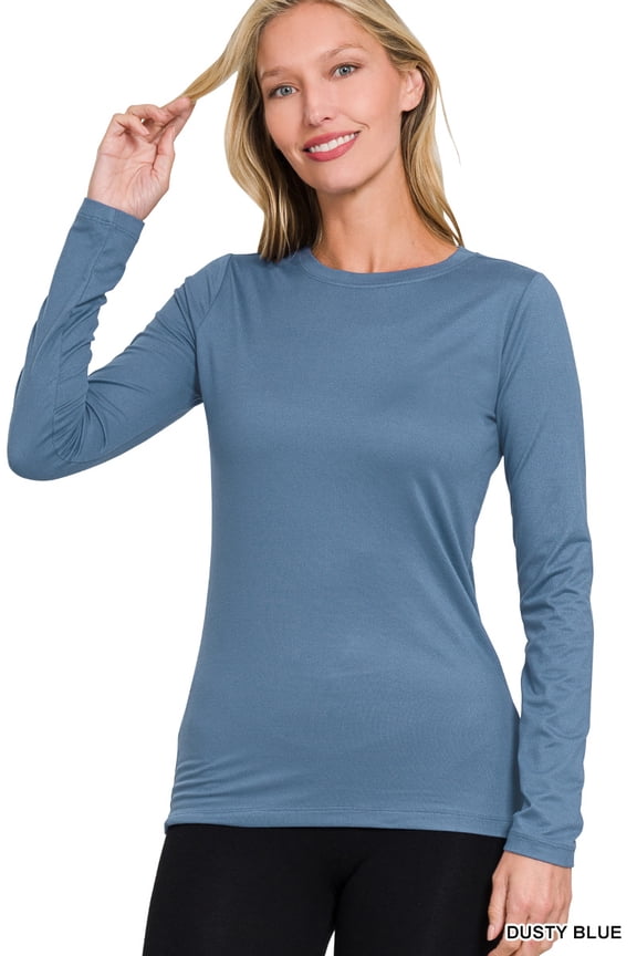 Women's Brushed Microfiber Lightweight Round Neck Long Sleeve Tee Shirts Top