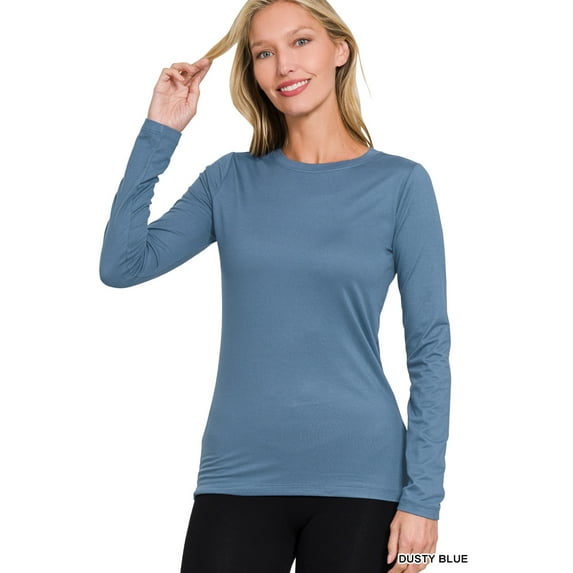 Zenana Women's Brushed Microfiber Lightweight Round Neck Long Sleeve Tee Shirts Top
