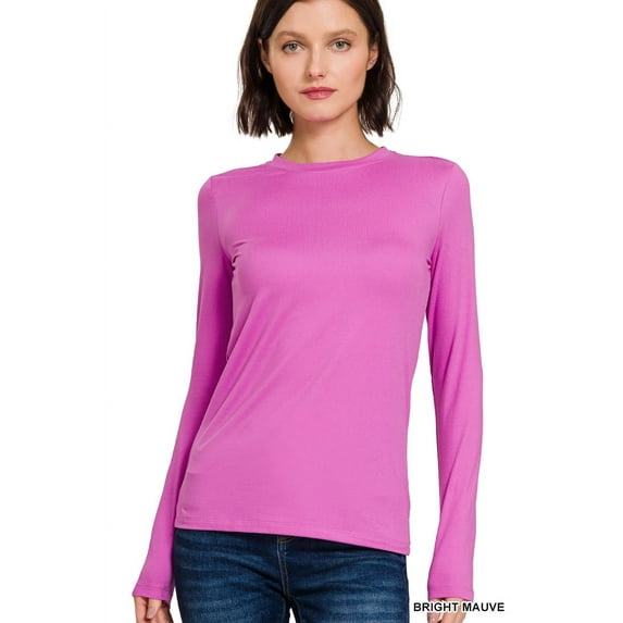 Zenana Women's Brushed Microfiber Lightweight Round Neck Long Sleeve Tee Shirts Top