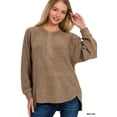 thumbnail image 1 of Zenana Women's Casual Brushed Melange Hacci Relaxed Fit 7-Button Henley Placket Light Sweater, 1 of 5