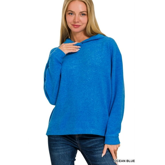 Zenana Women's Casual Hooded Brushed Melange Hacci Relaxed Fit Light Sweater