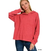 ZENANA Women's Casual Hooded Brushed Melange Hacci Relaxed Fit Light Sweater