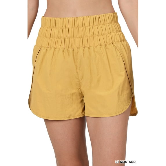 Zenana Women's Casual Windbreaker Smocked Waistband Running Active Gym Shorts w/Built-In Inner Brief