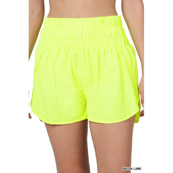 Zenana Women's Casual Windbreaker Smocked Waistband Running Active Gym Shorts w/Built-In Inner Brief