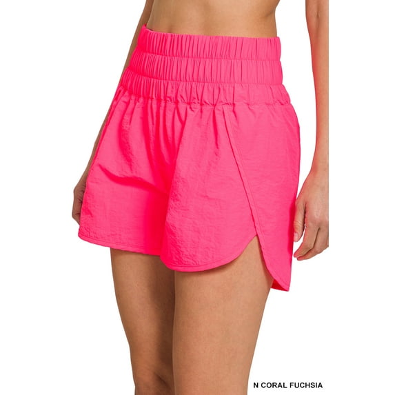 Zenana Women's Casual Windbreaker Smocked Waistband Running Active Gym Shorts w/Built-In Inner Brief