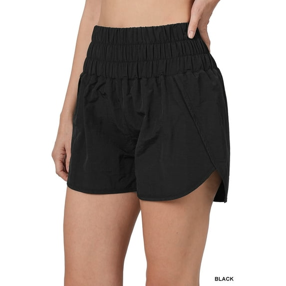 Zenana Women's Casual Windbreaker Smocked Waistband Running Active Gym Shorts w/Built-In Inner Brief