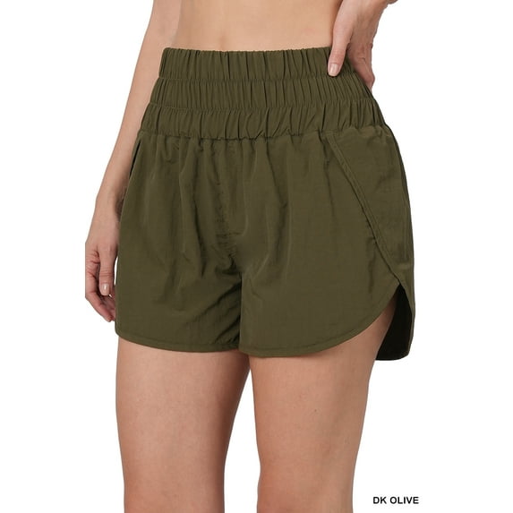 Zenana Women's Casual Windbreaker Smocked Waistband Running Active Gym Shorts w/Built-In Inner Brief