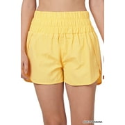 Zenana Women's Casual Windbreaker Smocked Waistband Running Active Gym Shorts w/Built-In Inner Brief