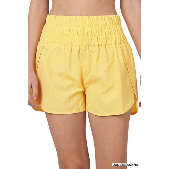 Zenana Women's Casual Windbreaker Smocked Waistband Running Active Gym Shorts w/Built-In Inner Brief