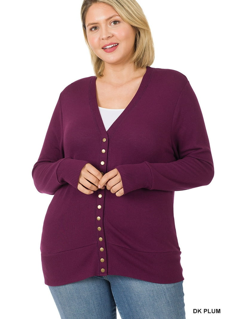 Zenana Women's Classic Front V-Neck Thin Snap Button Down Long