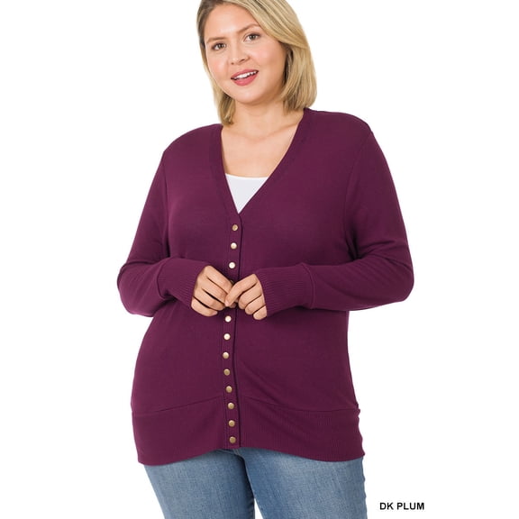 Zenana Women's Classic Front V-Neck Thin Snap Button Down Long Sleeve Ribbed Knit Cardigan