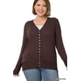 thumbnail image 1 of Zenana Women's Classic Front V-Neck Thin Snap Button Down Long Sleeve Ribbed Knit Cardigan, 1 of 4