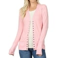 thumbnail image 1 of Zenana Women's Classic Front V-Neck Thin Snap Button Down Long Sleeve Ribbed Knit Cardigan, 1 of 4