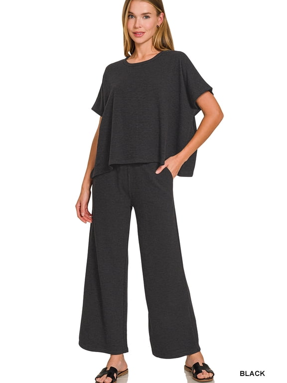 Women’s Cotton Slub Short Sleeve Top & Elastic Waistband Pants Set