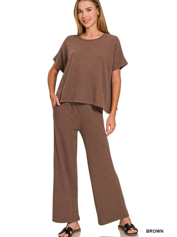 Women’s Cotton Slub Short Sleeve Top & Elastic Waistband Pants Set