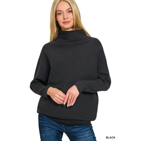 Zenana Women's Elegant Relaxed Fit Dolman Long Sleeve Mock Neck Viscose Soft Fabric Light Sweater
