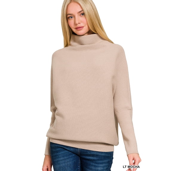 Zenana Women's Elegant Relaxed Fit Dolman Long Sleeve Mock Neck Viscose Soft Fabric Light Sweater