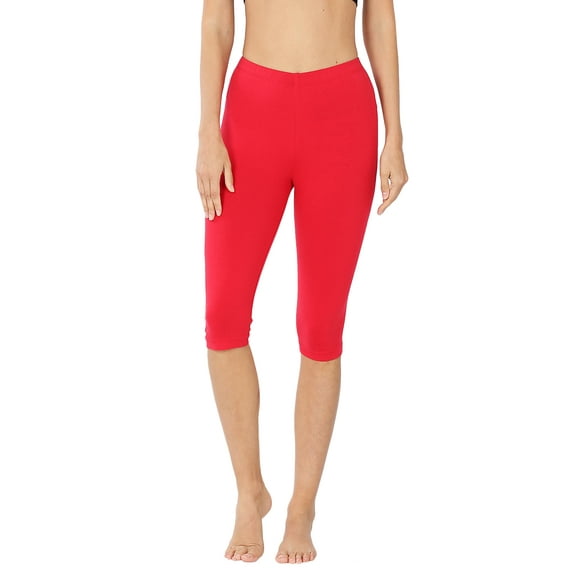 Zenana Women's Essential Basic Cotton Spandex Stretch Below Knee Length 15" Leggings