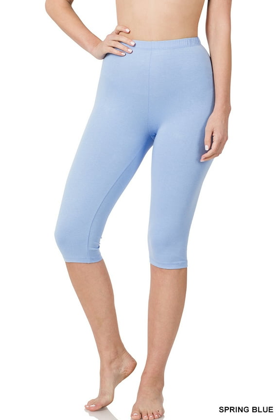 Women's Essential Basic Cotton Spandex Stretch Below Knee Length 15" Leggings