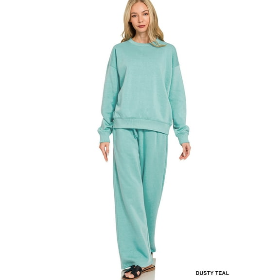 Zenana Women’s Crew Neck Fleece Long Sleeve Pullover Sweatshirt & Sweatpant Set – Cozy Lounge & Casual Wear
