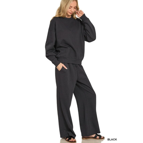 Zenana Women’s Crew Neck Fleece Long Sleeve Pullover Sweatshirt & Sweatpant Set – Cozy Lounge & Casual Wear